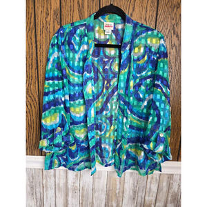 Women's Ruby Rd. Blue Green Abstract Button Down Shirt Size 12